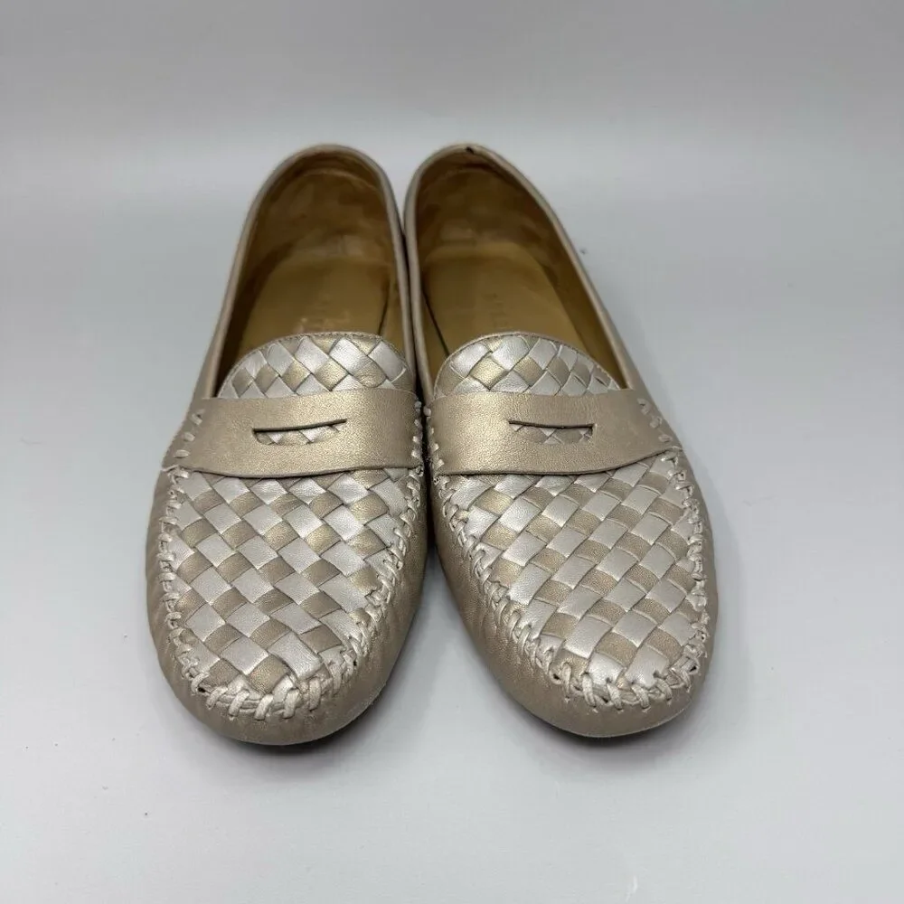 Robert Zur Petra Women Size 10.5 Bronze Silver Woven Leather Slip On Loafer
